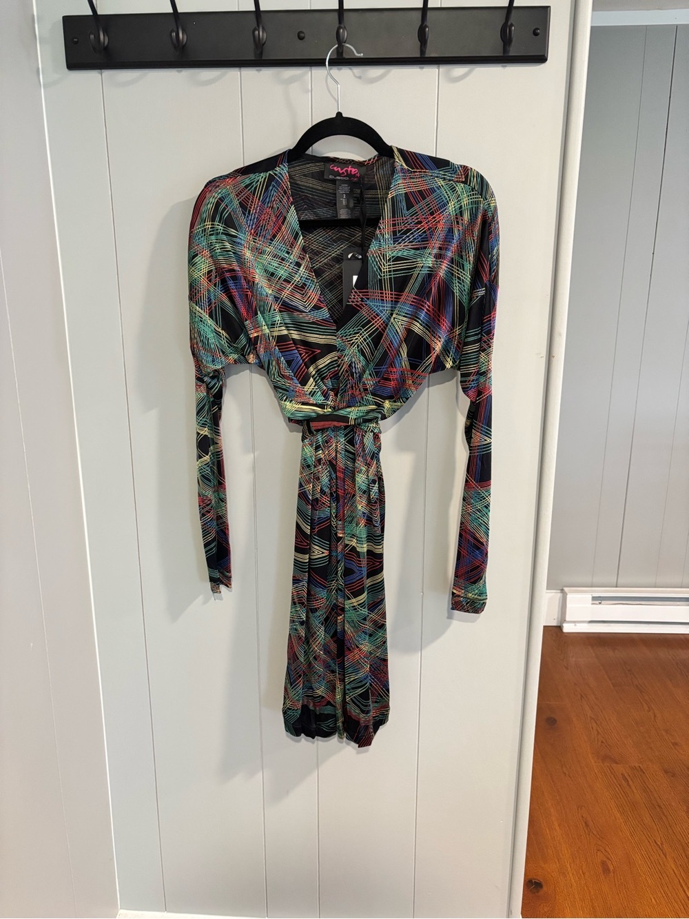 Custo Barcelona Multicolor Crosshatched Wrap Mini Dress